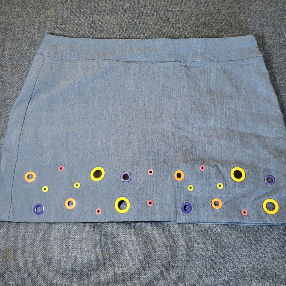 Attyre New York Blue Mini Skirt Colorful Metal Grommet Eyelet Hem Size 16